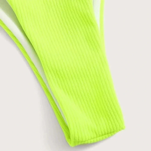 NEW! Neon Yellow Ribbed Strappy Triangle Bikini - Picture 10 of 13